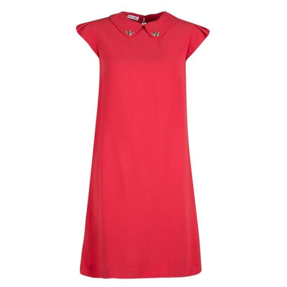 Miu Miu Red Embellished Collar Cap Sleeve Dress L